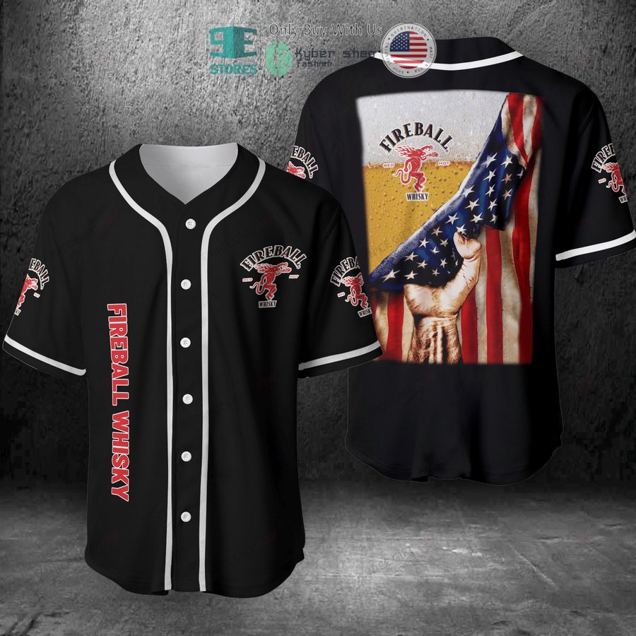 BEST Fireball Whisky United States Flag black Baseball Jersey