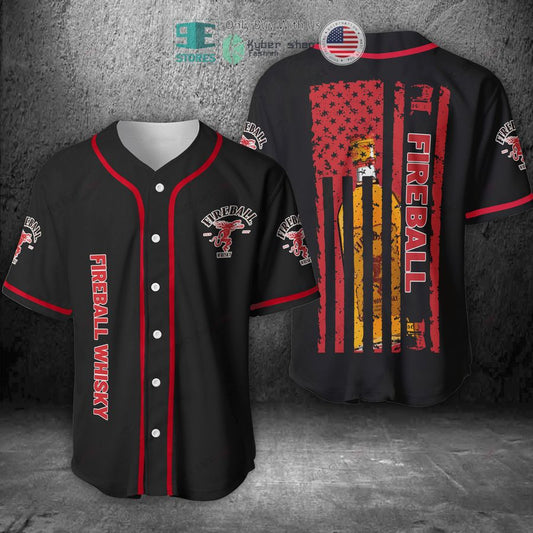 BEST Fireball Whisky United States Flag black red Baseball Jersey