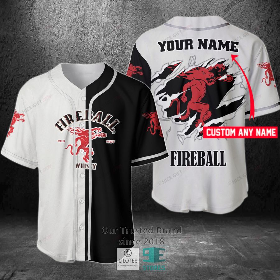 Fireball Whisky Your Name Black and White Baseball Jersey