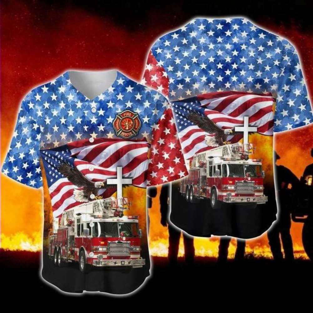 Firefighter Truck Flag Eagle Baseball Jersey
