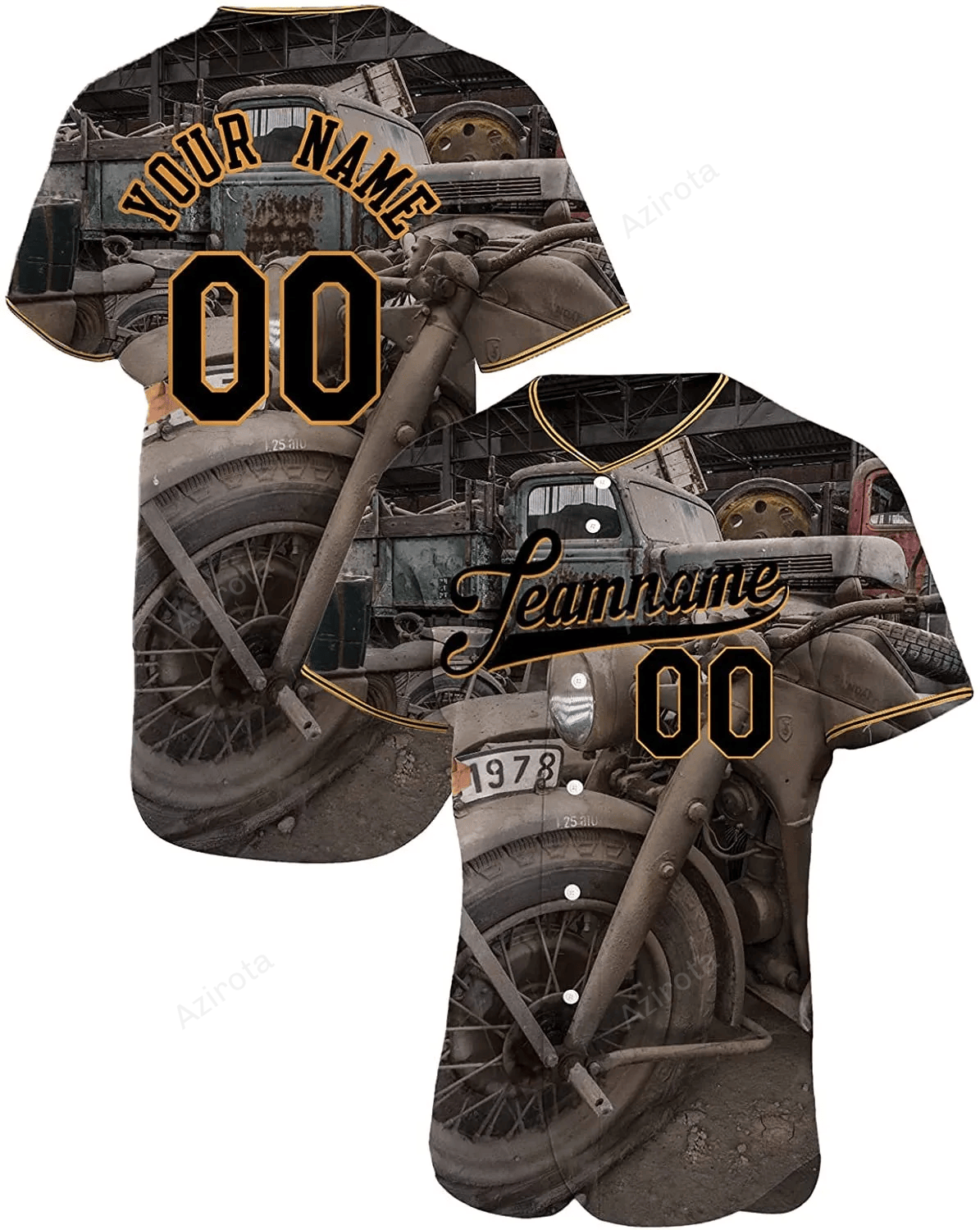 Personalized Motorcycle Made Of Wood Printed Name And Number Idea Gift For Fans Baseball Jersey - Zimustore T-Shirts,...