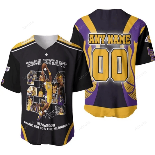 Kobe Bryant 24 1978 2020 Thank You For The Memories Los Angeles Lakers Nba 3D Designed Personalized Baseball Jersey Nba...