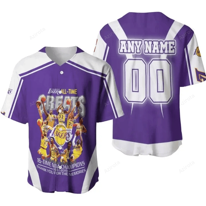 Los Angeles Lakers All Time 16 Time Champions Thank You For The Memories Nba 3D Designed Personalized Baseball Jersey Nba...