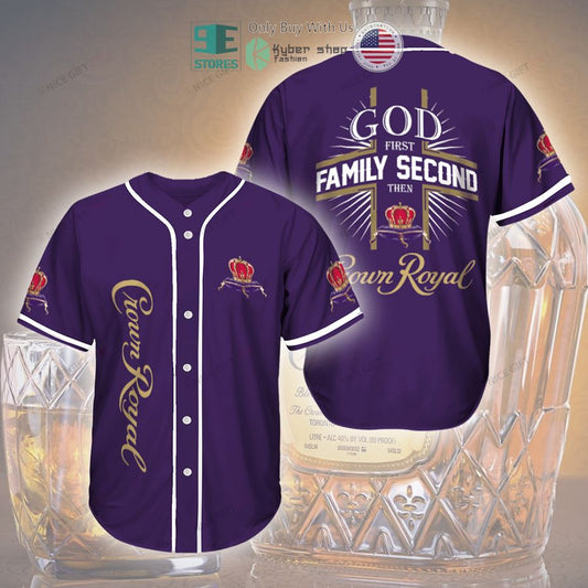 BEST God First Family Second Then Crown Royal purple Baseball Jersey