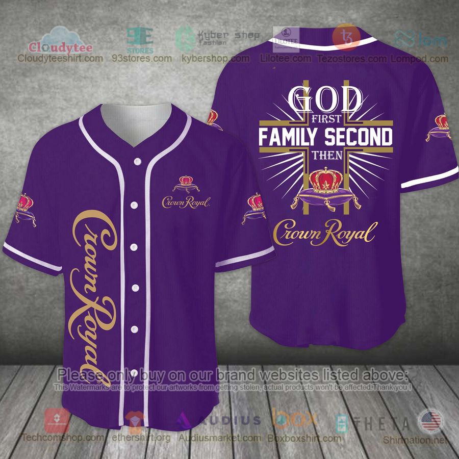 HOT God First Family Second Then Crown Royal purple Baseball Jersey Shirt