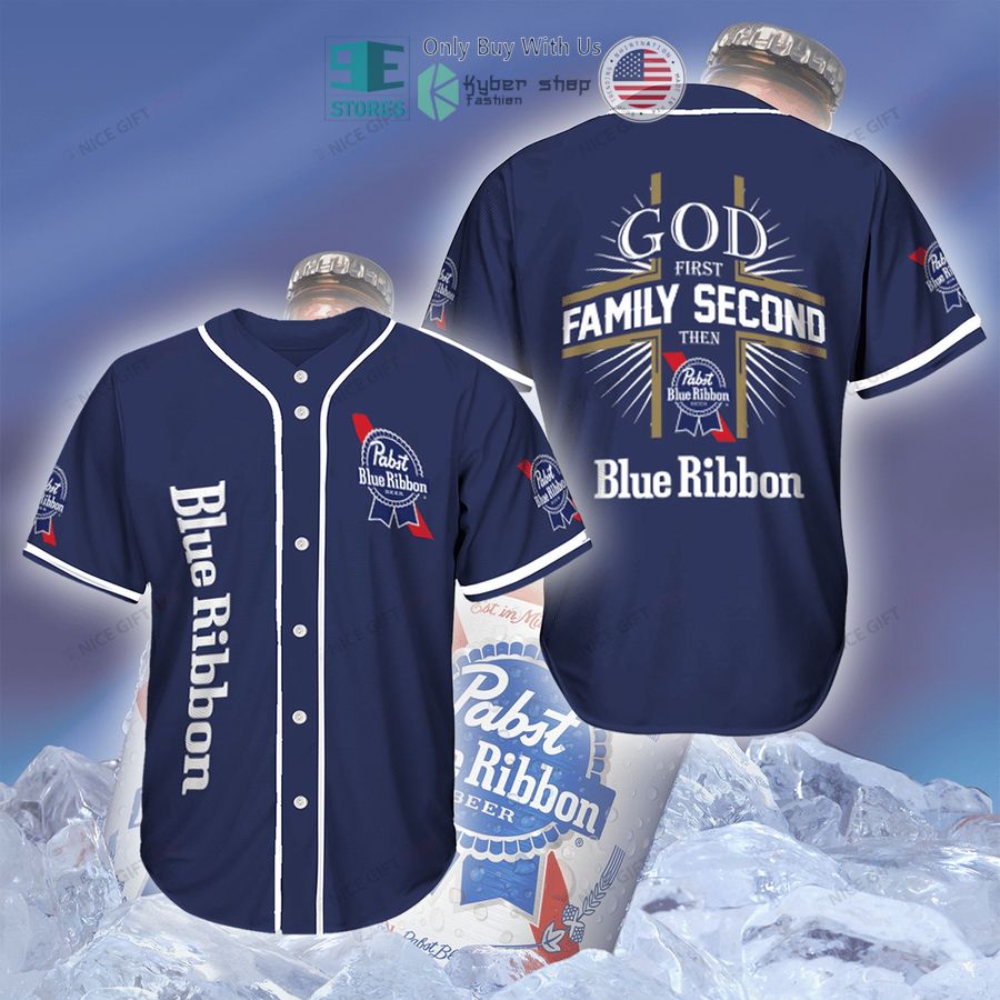 BEST God First Family Second Then Pabst Blue Ribbon blue Baseball Jersey
