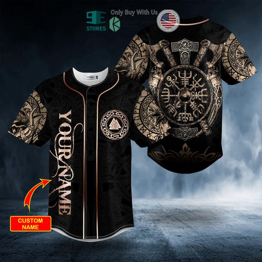 BEST Gold Valknut Runic Compass Thor's Hammer Axes Viking Personalized Baseball Shirt