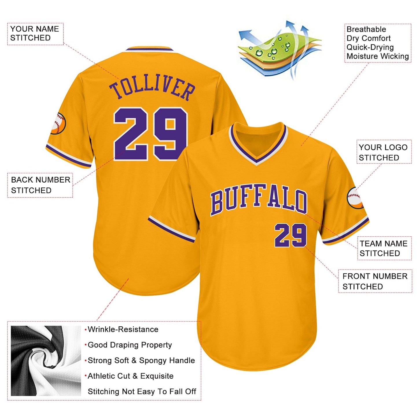 Custom Gold Purple-White Authentic Throwback Rib-Knit Baseball Jersey Shirt Hoodie, Sweatshirt | WearSparks.com (Image 4)