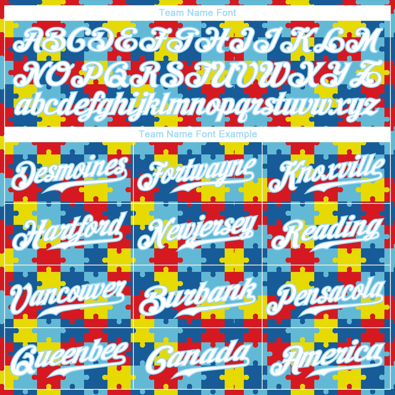 Custom Autism Supporter Awareness Puzzle Pieces Light Blue-White 3D Authentic Baseball Jersey