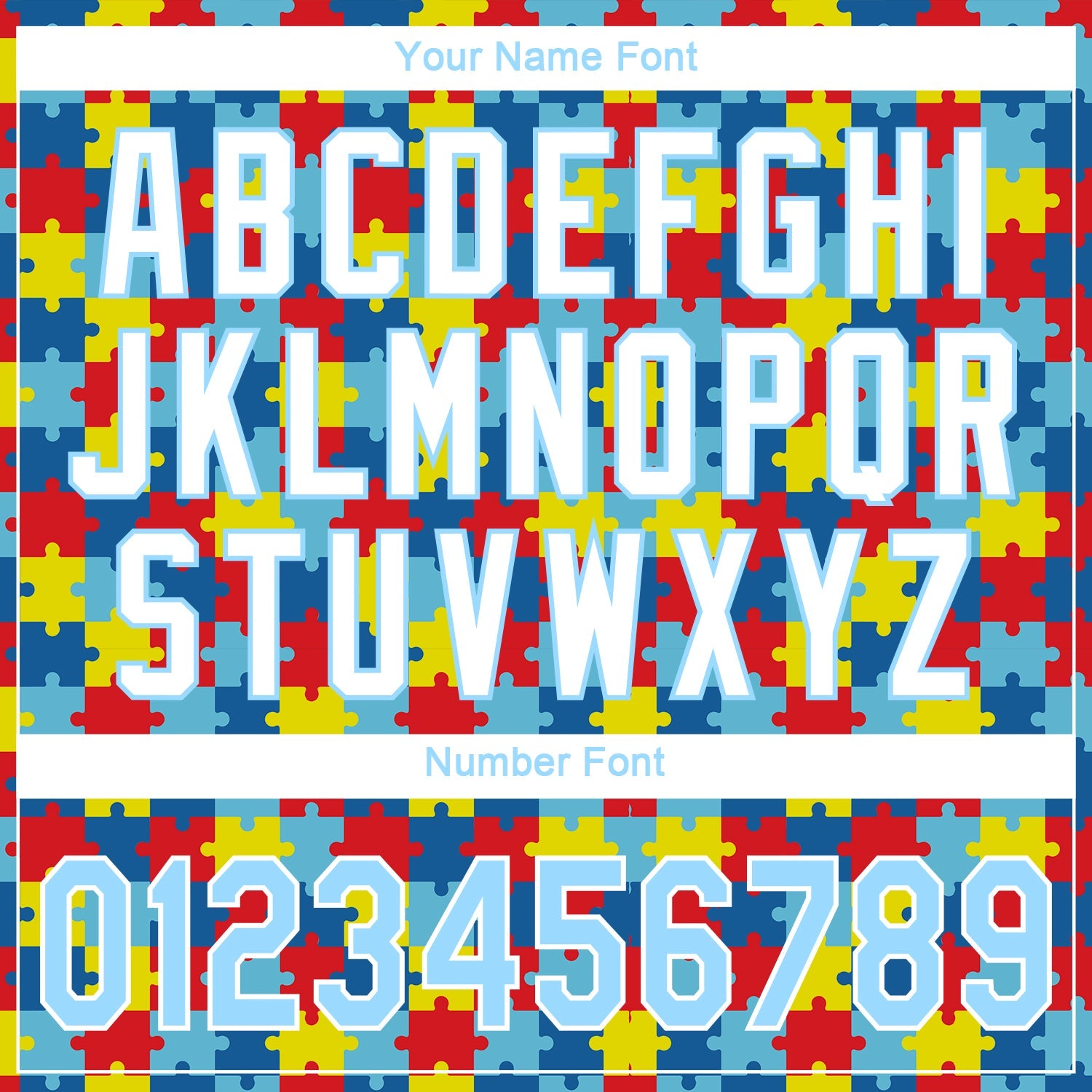 Custom Autism Supporter Awareness Puzzle Pieces Light Blue-White 3D Authentic Baseball Jersey