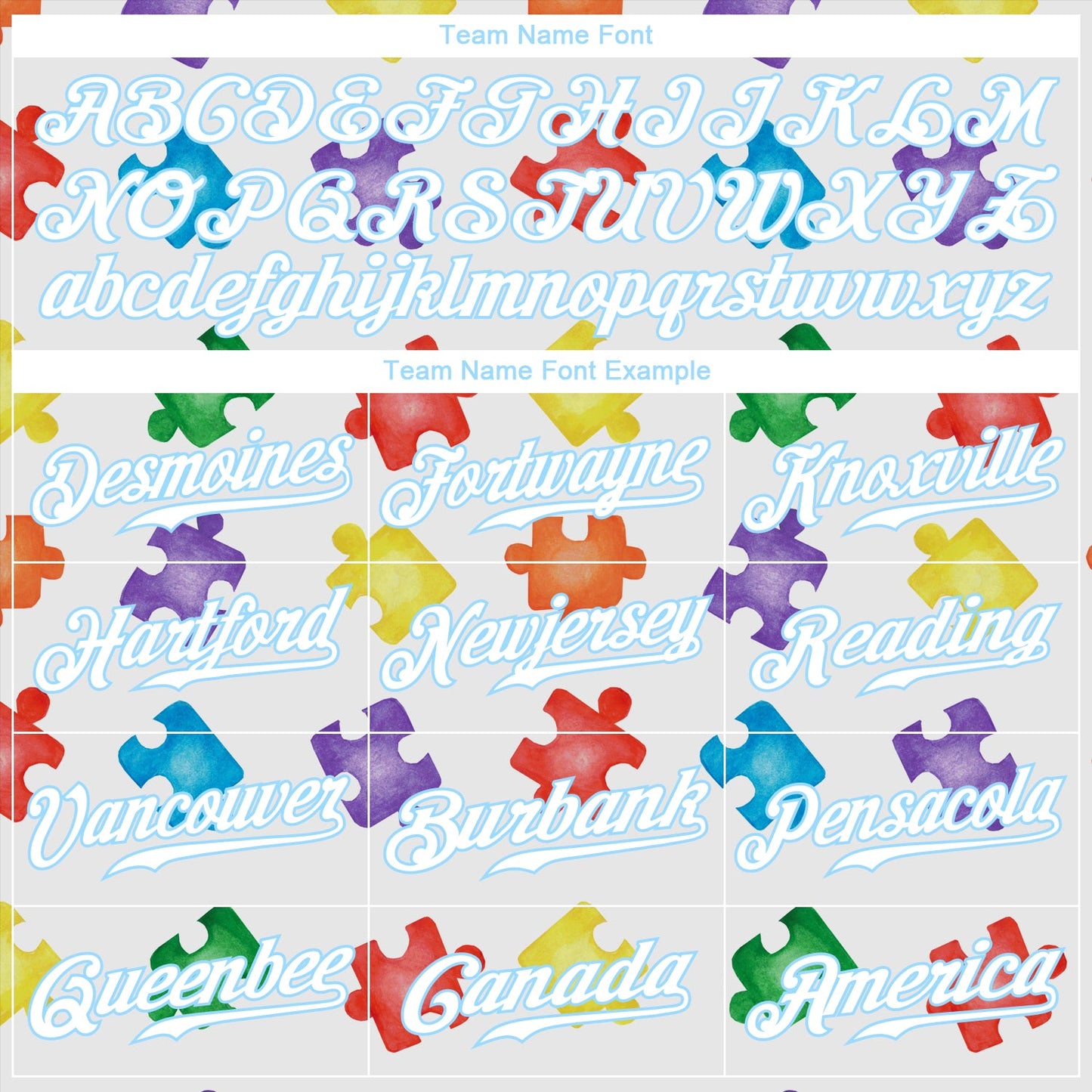 Custom Autism Supporter Awareness Puzzle Pieces White-Light Blue 3D Authentic Baseball Jersey