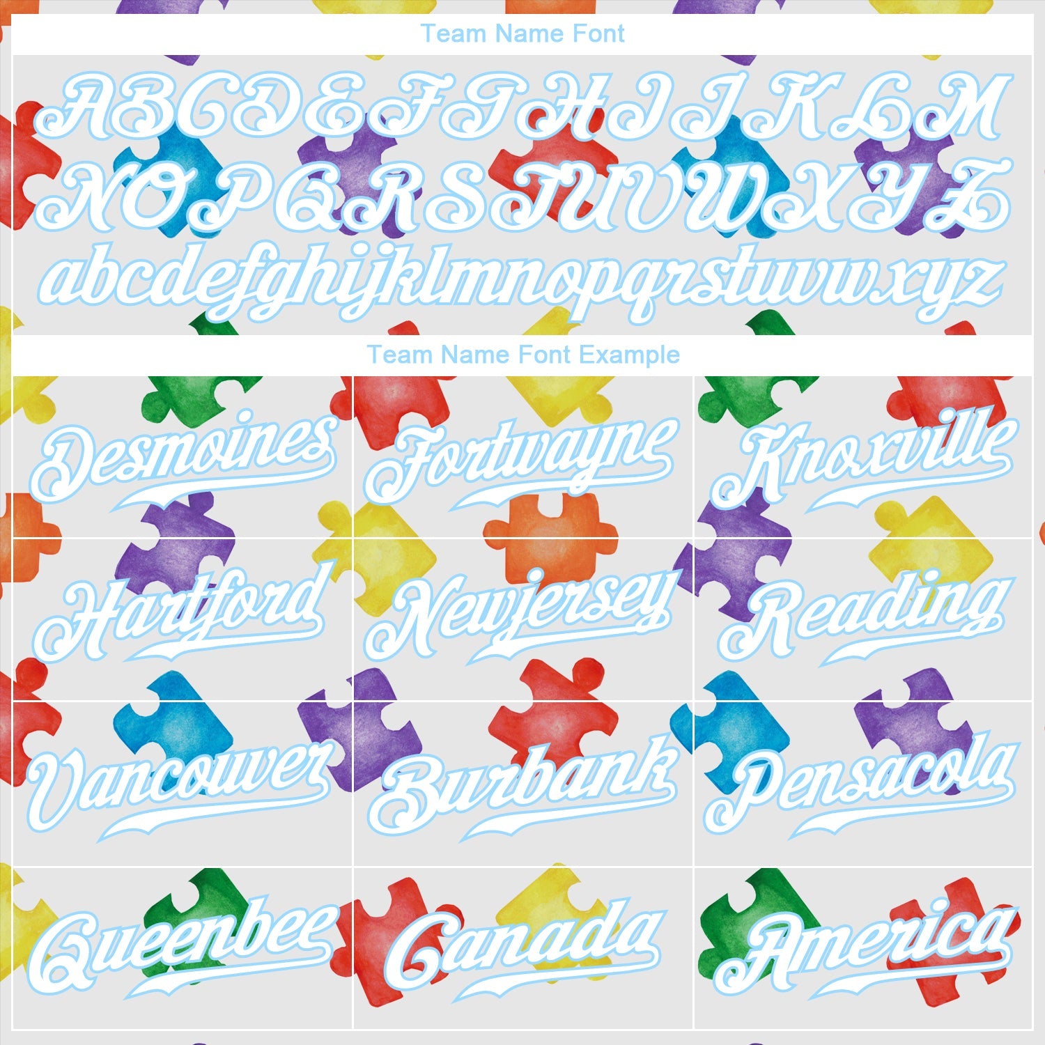 Custom Autism Supporter Awareness Puzzle Pieces White-Light Blue 3D Authentic Baseball Jersey