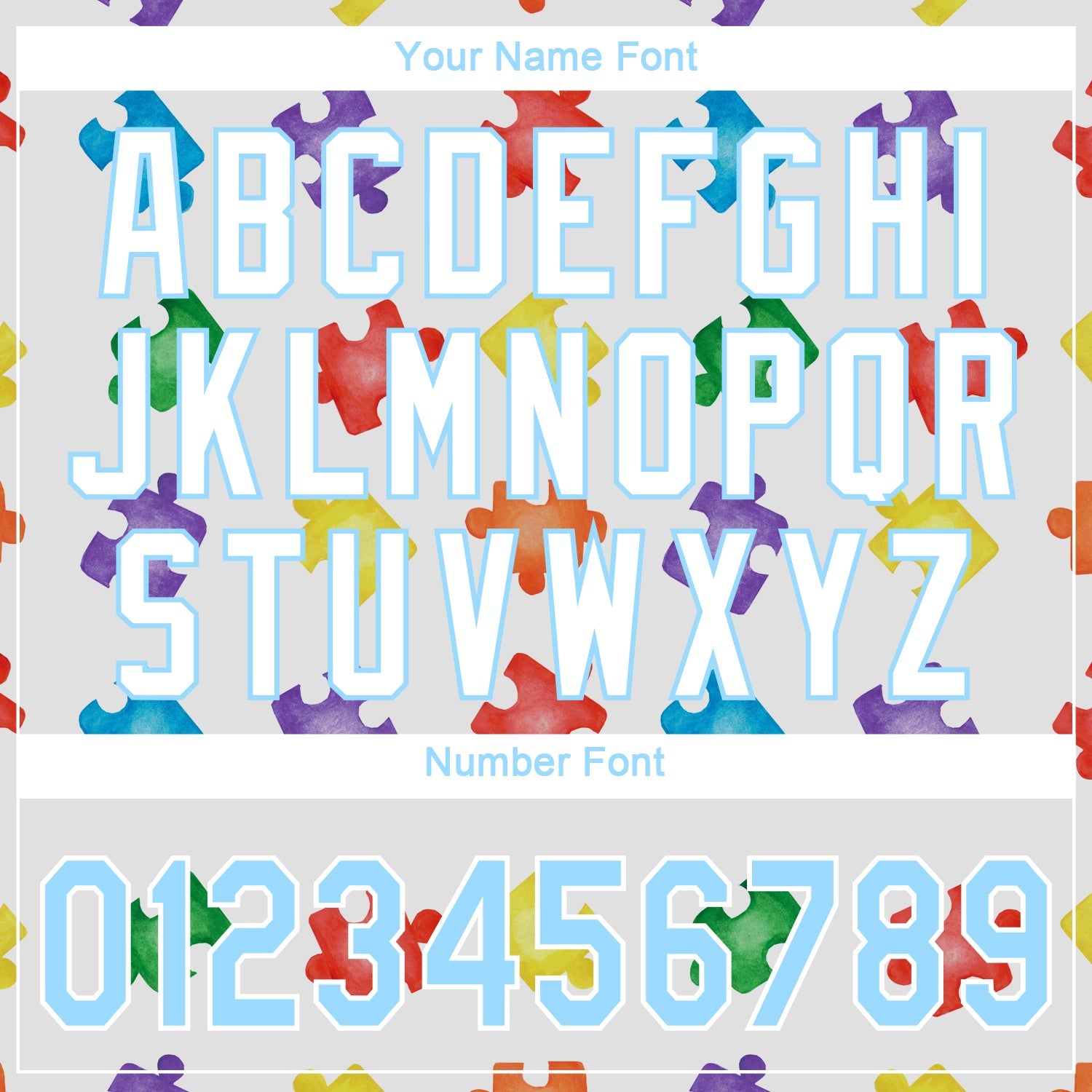 Custom Autism Supporter Awareness Puzzle Pieces White-Light Blue 3D Authentic Baseball Jersey