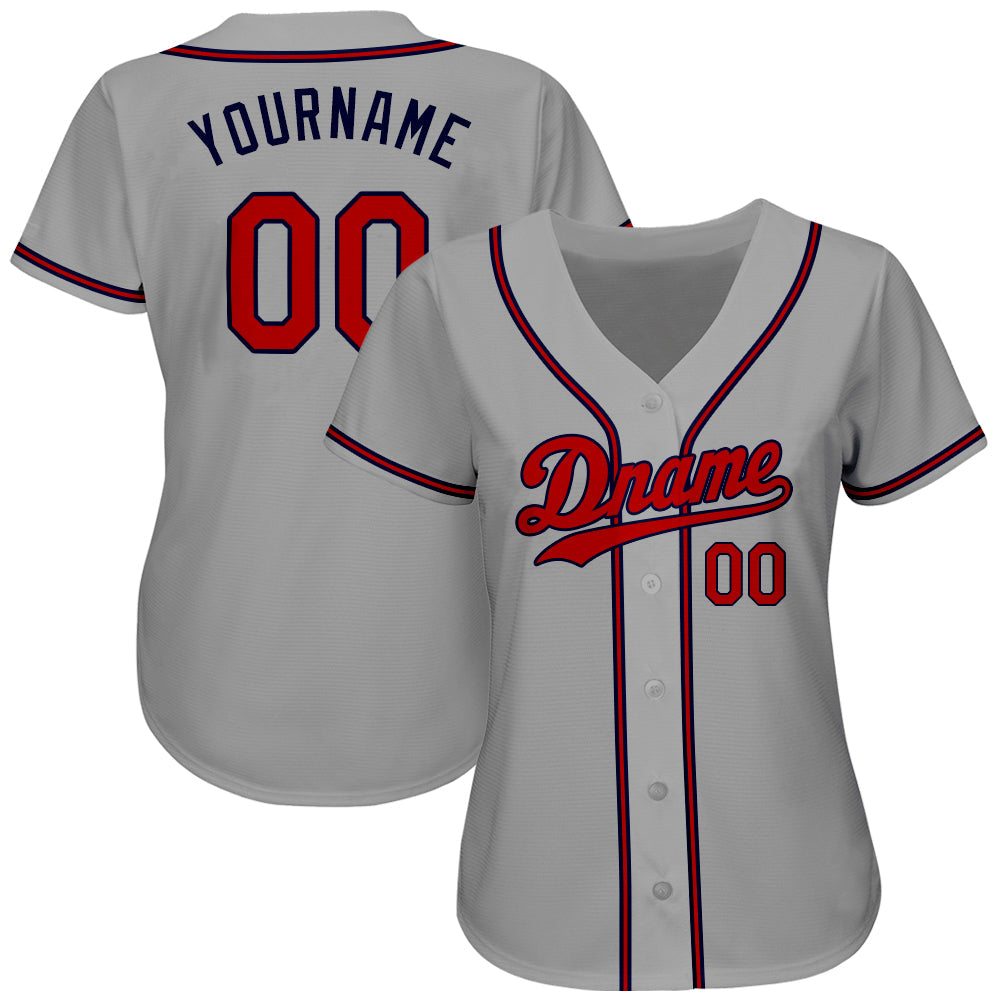 Custom Gray Red-Navy Authentic Baseball Jersey T-Shirts, Hoodie, Sweatshirt | WearSparks.com (Image 2)