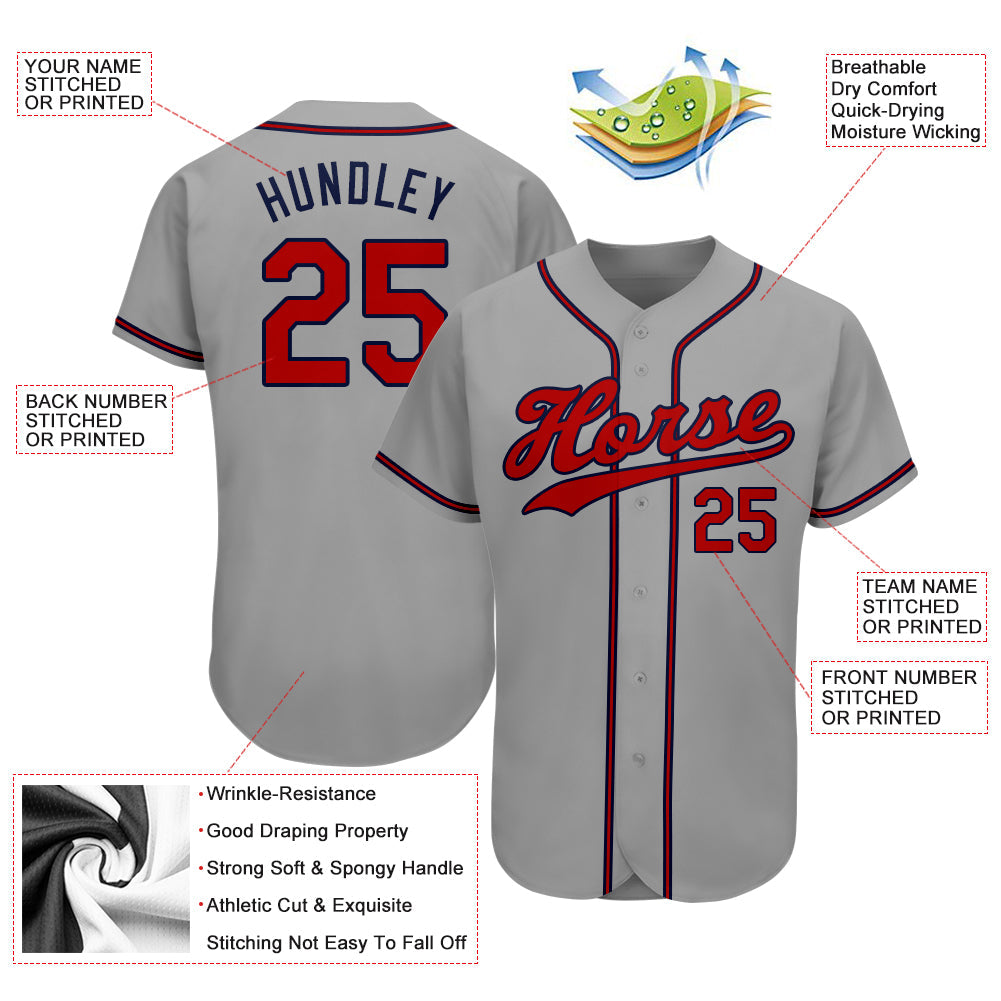 Custom Gray Red-Navy Authentic Baseball Jersey T-Shirts, Hoodie, Sweatshirt | WearSparks.com (Image 3)