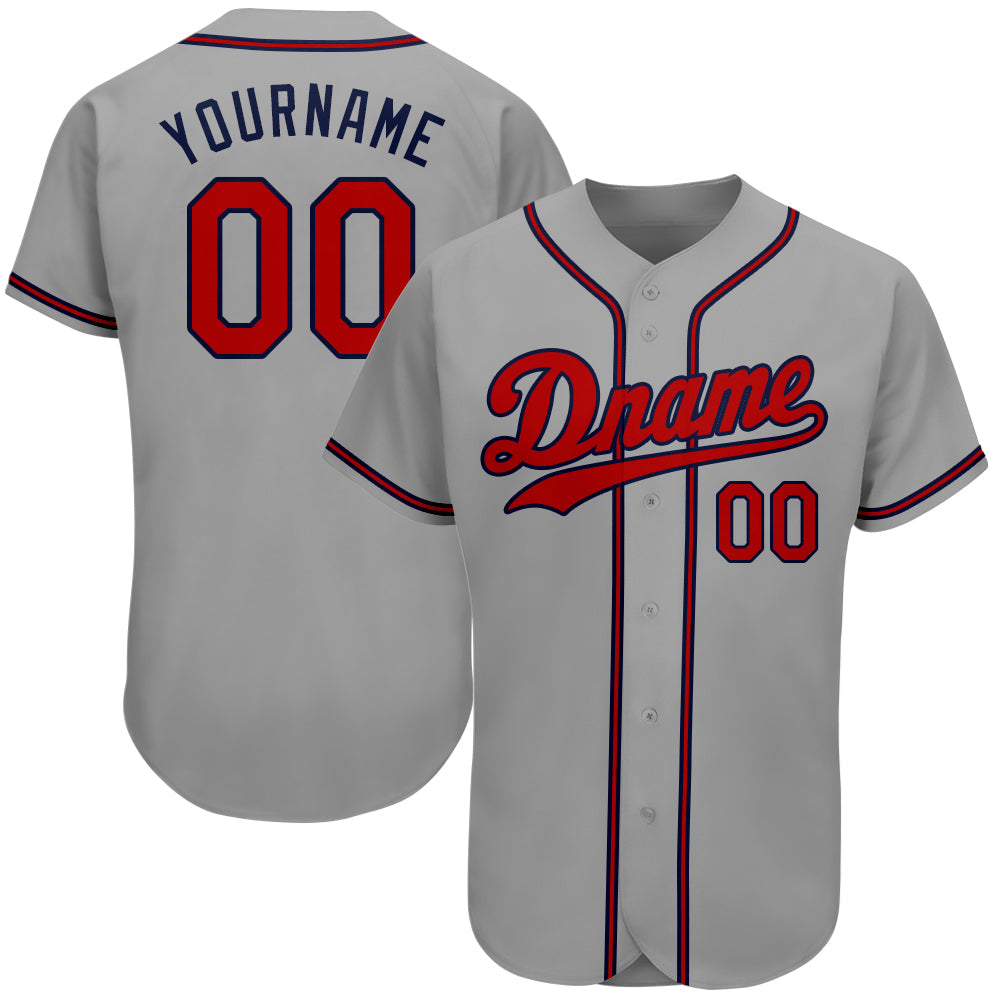 Custom Gray Red-Navy Authentic Baseball Jersey T-Shirts, Hoodie, Sweatshirt | WearSparks.com (Image 1)