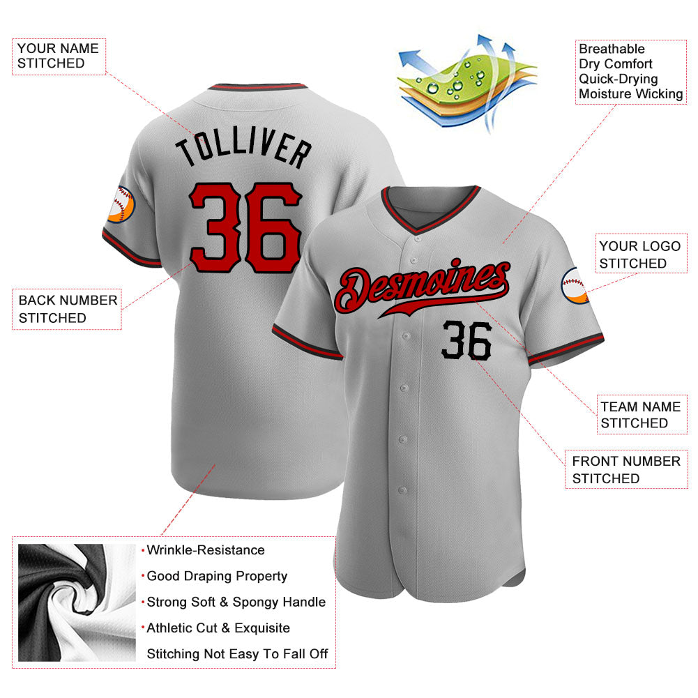 Custom Gray Red-Black Authentic Baseball Jersey T-Shirts, Hoodie, Sweatshirt | WearSparks.com (Image 3)