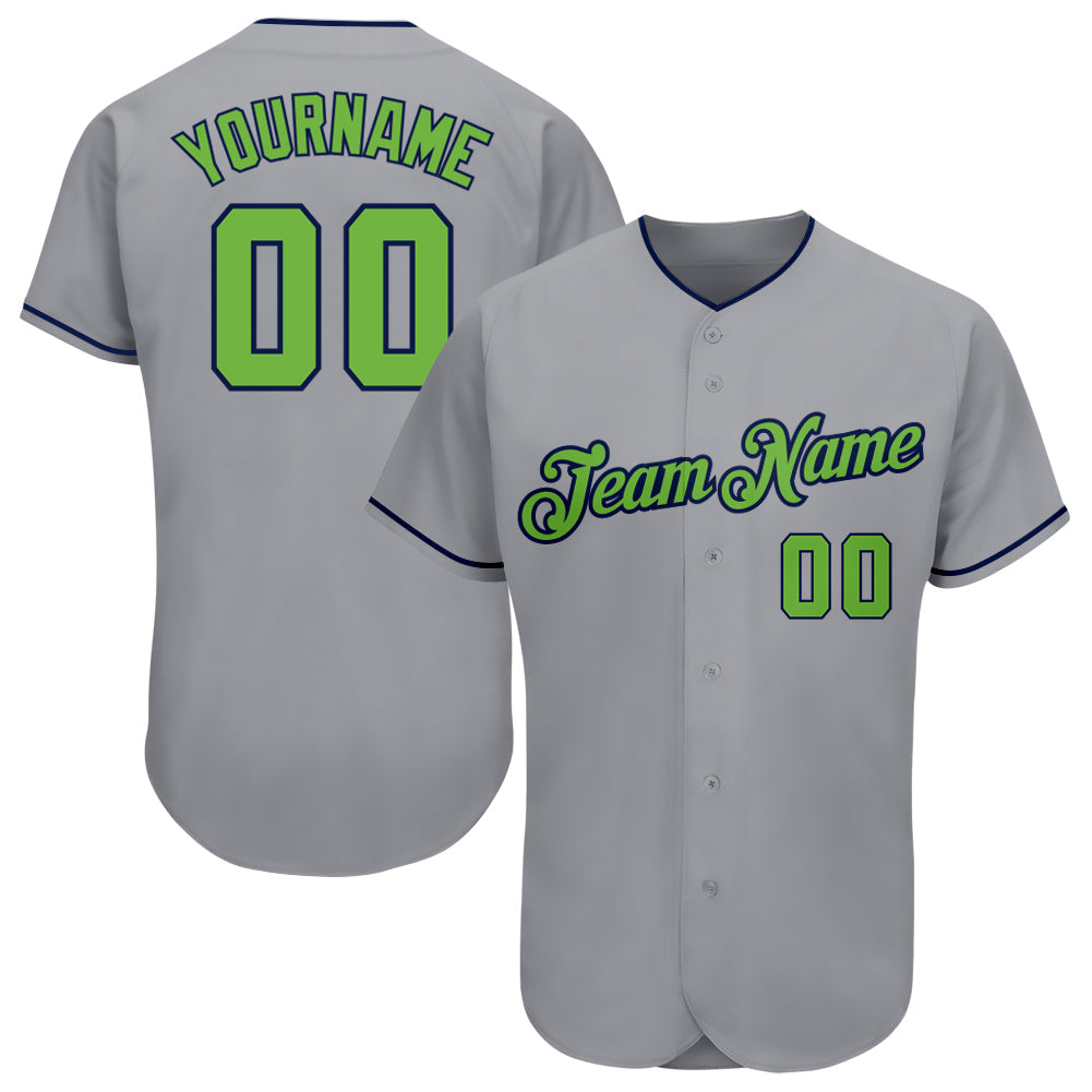 Custom Gray Neon Green-Navy Authentic Baseball Jersey
