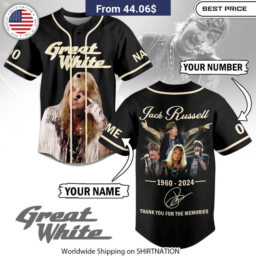 Great White Jack Russell CUSTOM Baseball Jersey