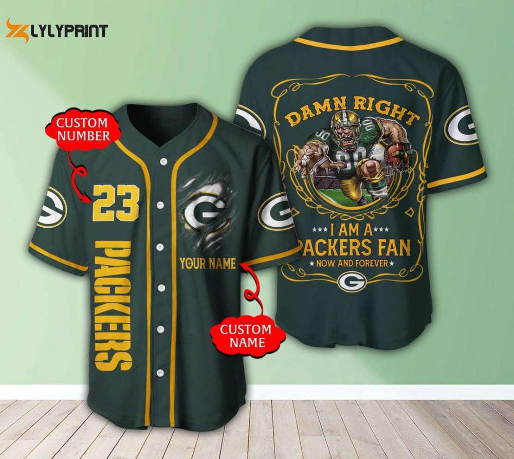 Green Bay Packers Personalized Baseball Jersey - lylyprint.com T-Shirts, Hoodie, Sweatshirt | WearSparks.com (Image 1)