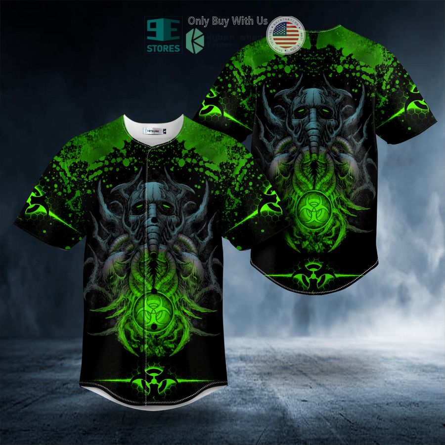 BEST Green Biohazard Monster Skull Baseball Jersey