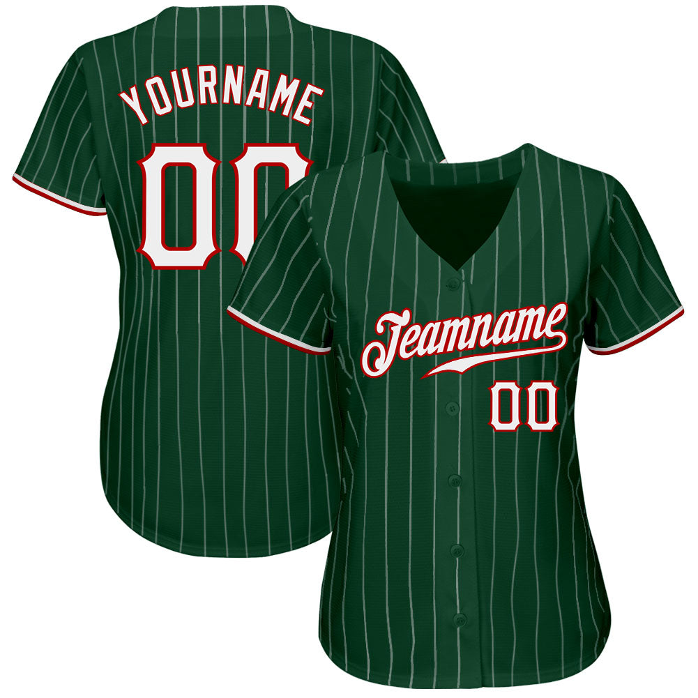Custom Green White Pinstripe White-Red Authentic Baseball Jersey T-Shirts, Hoodie, Sweatshirt | WearSparks.com (Image 2)
