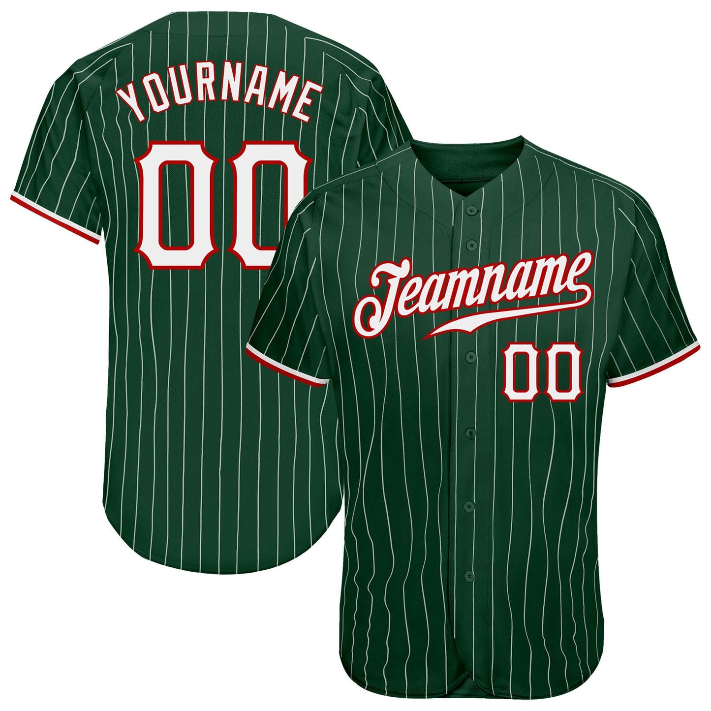 Custom Green White Pinstripe White-Red Authentic Baseball Jersey T-Shirts, Hoodie, Sweatshirt | WearSparks.com (Image 1)
