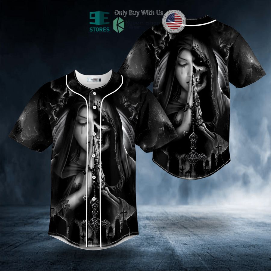 BEST Half Prayer Grim Reaper Skull Baseball Shirt