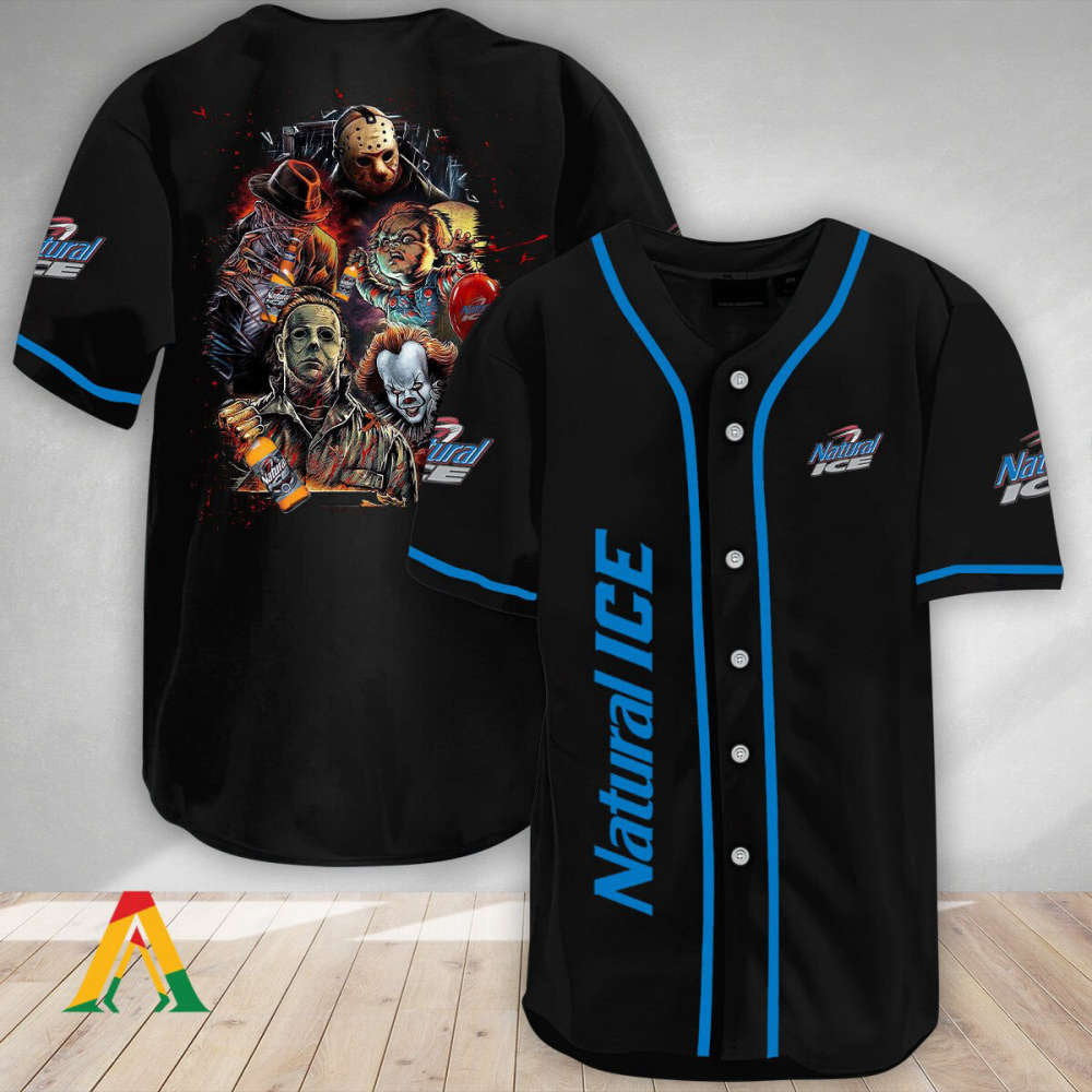 Halloween Horror Characters Natural Ice Baseball Jersey – Spooky Style for the Perfect Halloween Look!