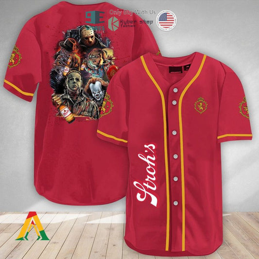BEST Halloween Horror Characters Stroh's Beer Baseball Jersey