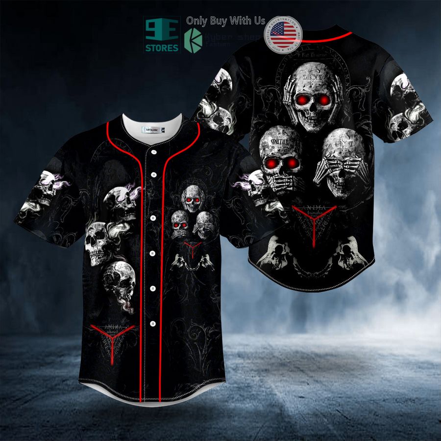 BEST Hear See Speak No Evil Skull Baseball Shirt