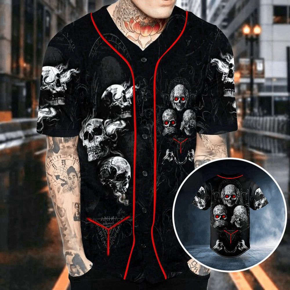 Hear See Speak No Evil Skull Baseball Jersey For Men Women - lylyprint.com T-Shirts, Hoodie, Sweatshirt (Image 2)