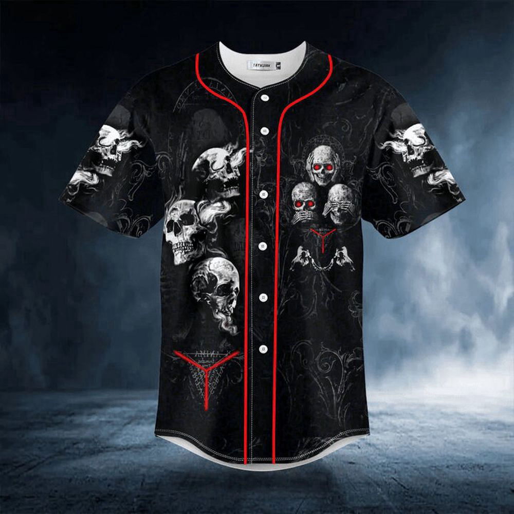 Hear See Speak No Evil Skull Baseball Jersey For Men Women - lylyprint.com T-Shirts, Hoodie, Sweatshirt (Image 3)