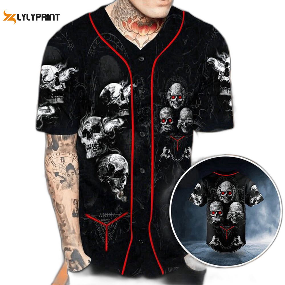 Hear See Speak No Evil Skull Baseball Jersey For Men Women - lylyprint.com T-Shirts, Hoodie, Sweatshirt (Image 1)
