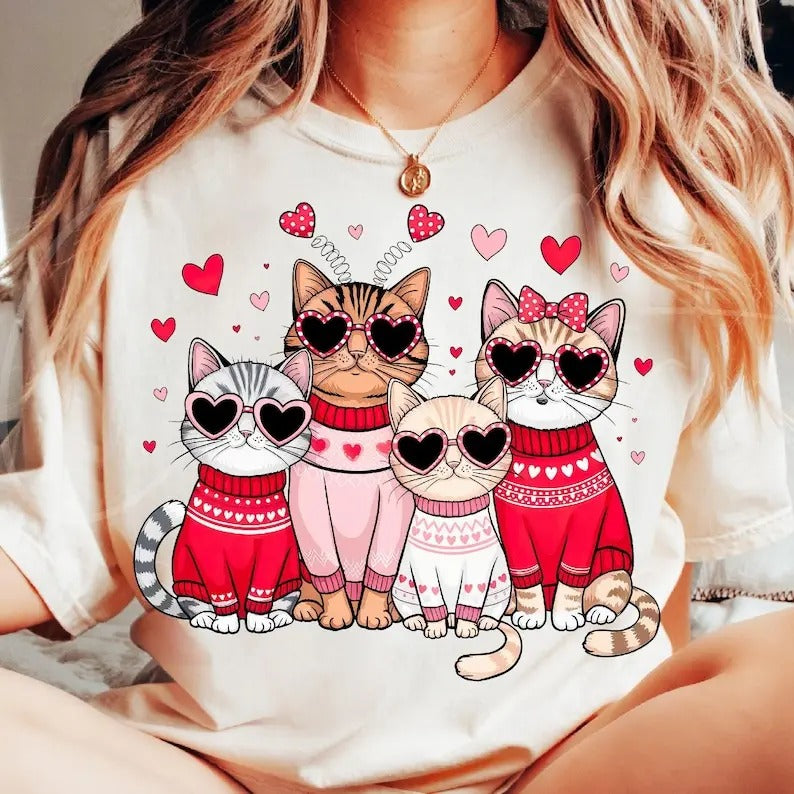 Valentine Cats T-Shirt/sweatshirt/hoodie, Cat Lover Digital Art for Crafts, Sublimation, and DIY Projects, Trendy...