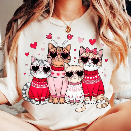 Valentine Cats T-Shirt/sweatshirt/hoodie, Cat Lover Digital Art for Crafts, Sublimation, and DIY Projects, Trendy...