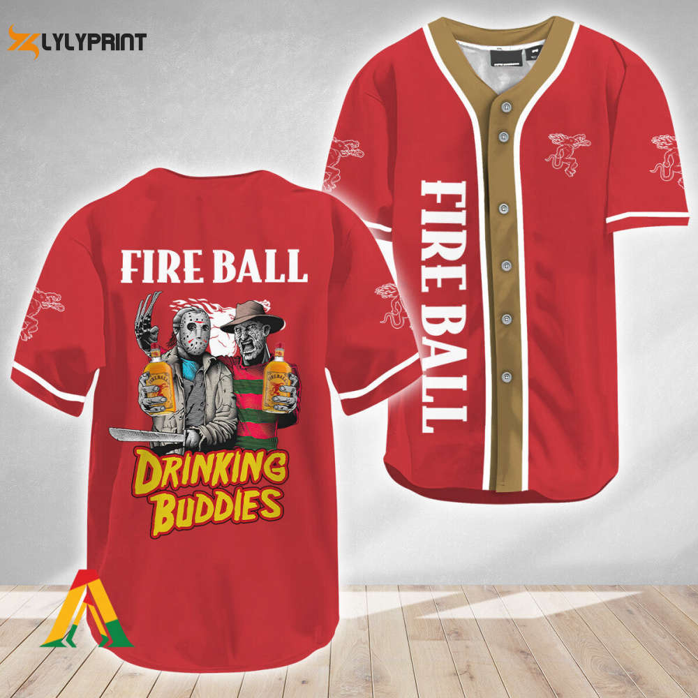 Horror Freddy & Jason Drinking Buddies Fireball Baseball Jersey - lylyprint.com T-Shirts, Hoodie, Sweatshirt | WearSparks.com