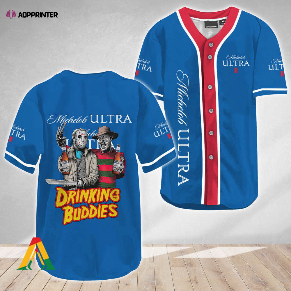 Horror Freddy & Jason Drinking Buddies Michelob ULTRA Baseball Jersey