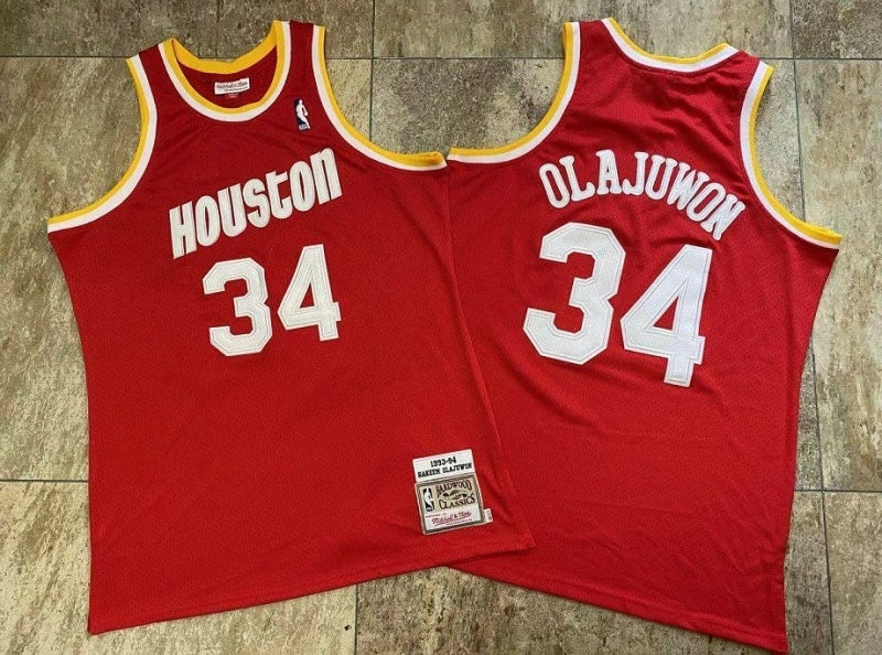houston rockets #34 hakeem olajuwon Rockets 34 Olajuwon Retro Red Jersey Style 10