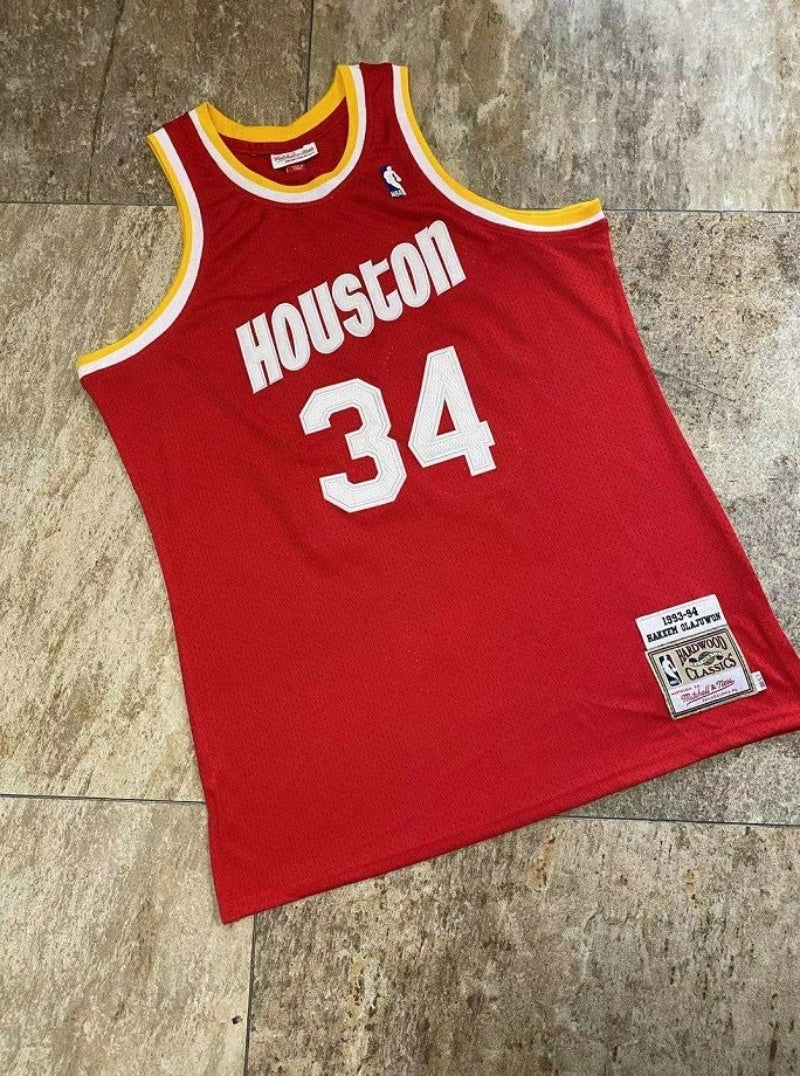 houston rockets #34 hakeem olajuwon Rockets 34 Olajuwon Retro Red Jersey Style 8