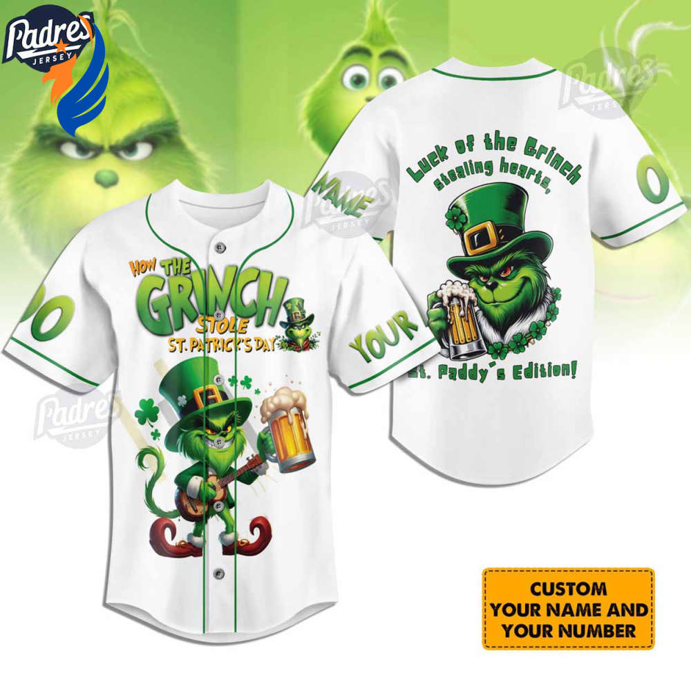 How The Grinch Stole St.Patrick’s Day Custom Baseball Jersey Shirt - Bafud Hoodie, Sweatshirt | WearSparks.com (Image 1)
