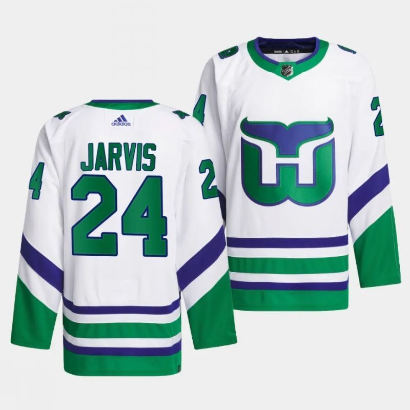 hurricanes whalers #24 seth jarvis white jersey