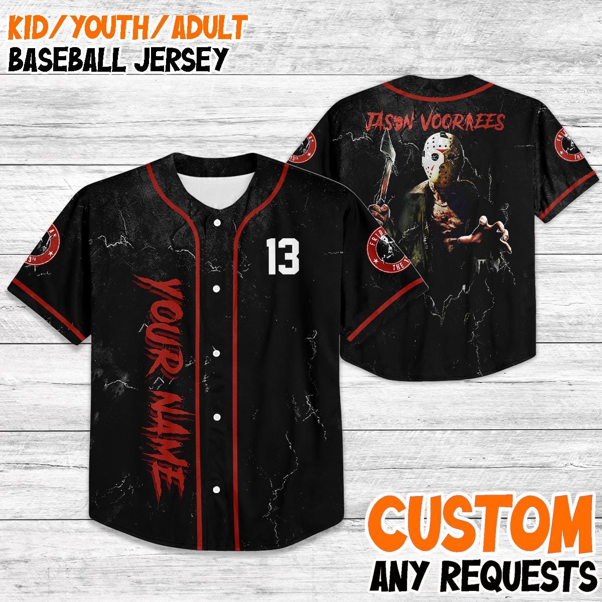 Custom Jason Voorhees Baseball Jersey, Friday the 13th Horror Jersey, Personalized Halloween Jersey Shirt,... (Image 1)