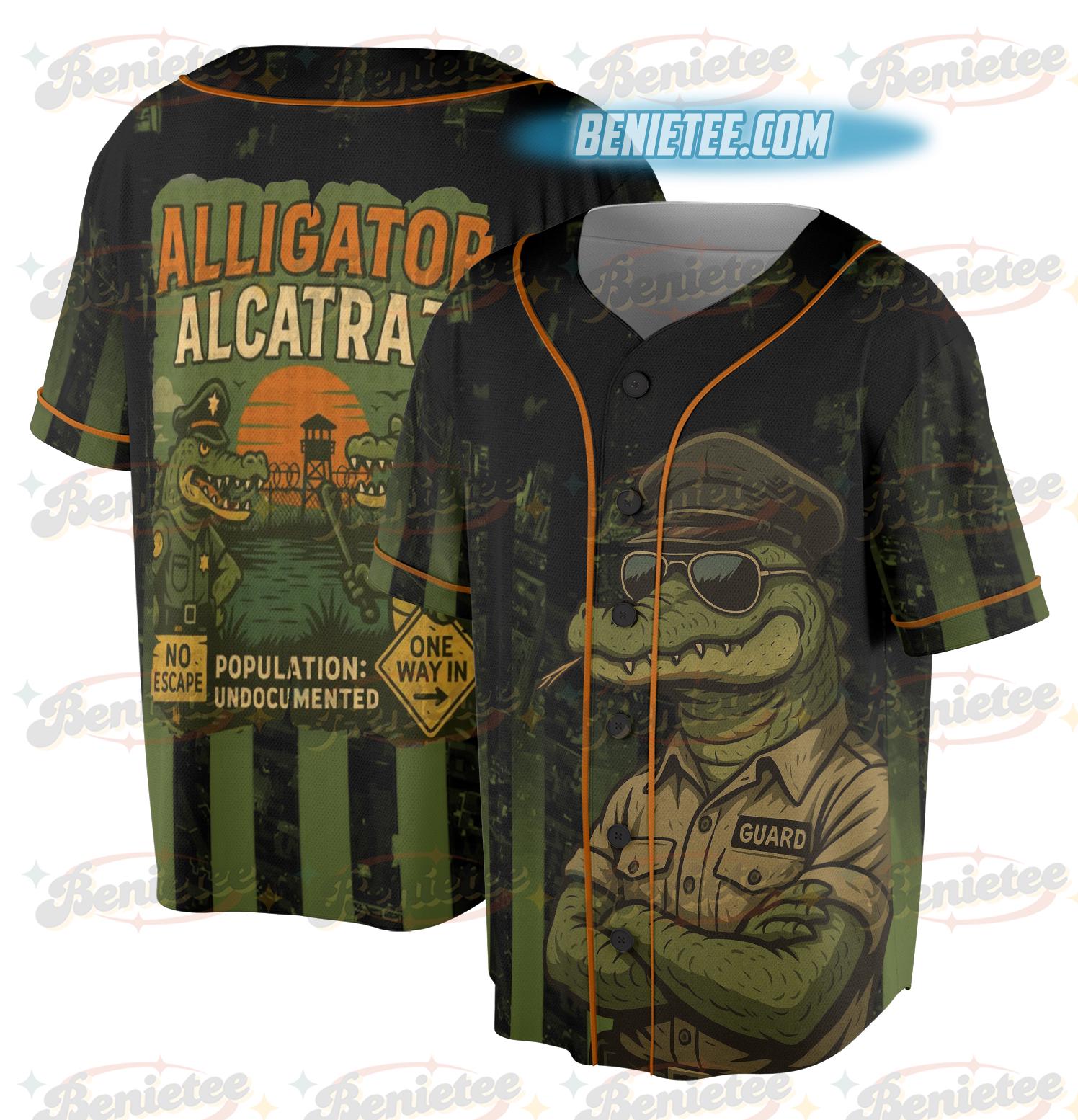 Funny Animal Jersey, Alligator Alcatraz Jersey, Tropical Island, San Francisco Landmark, Cute Gator Shirt... (Image 1)