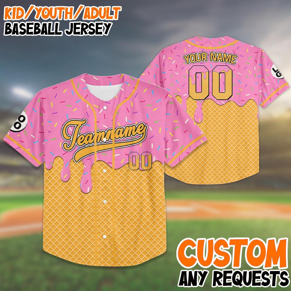 Custom Ice Cream Baseball Jersey, Personalized Name Number Shirt, Birthday Gift, Family Trip Matching Outfit,... (Image 1)