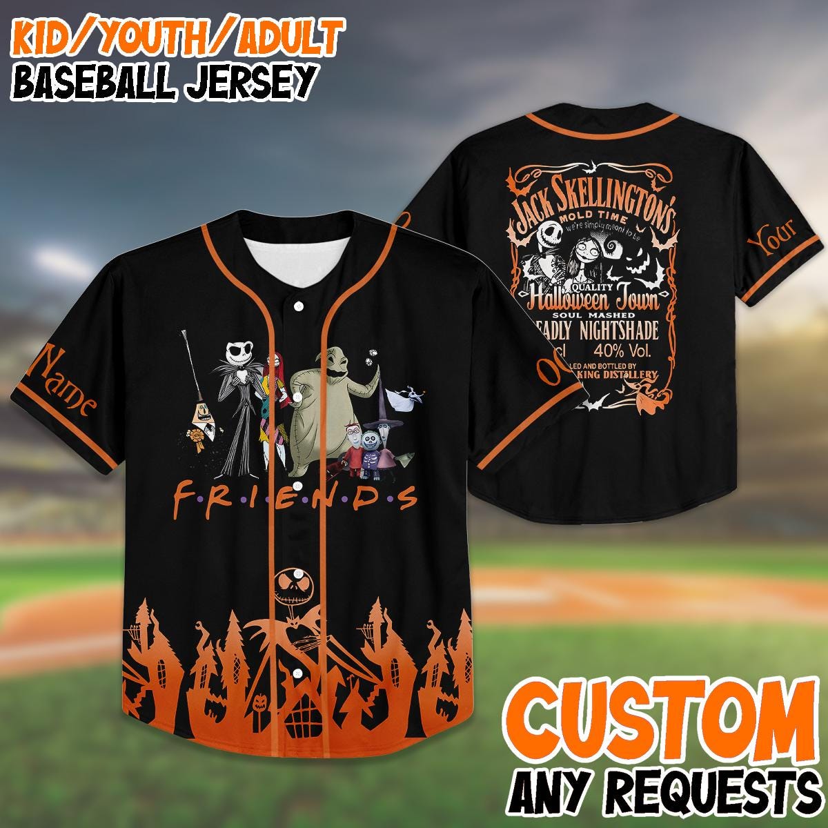 Custom Birthday Baseball Jersey, Nightmare Friends Shirt, Halloween Birthday Outfit, Kid/Adult Personalized... (Image 1)