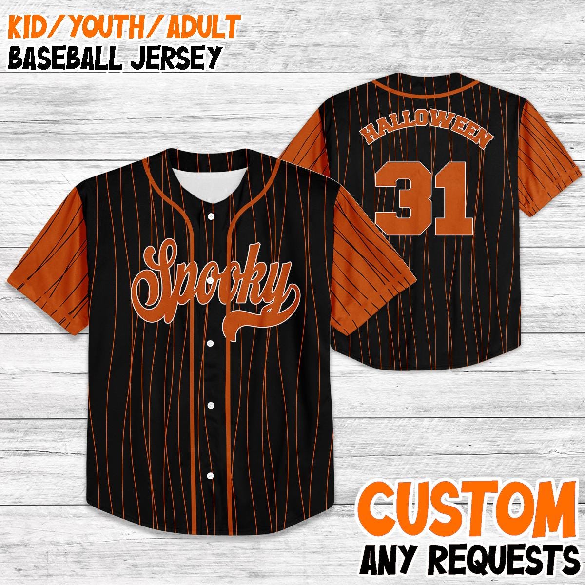 Custom Spooky Baseball Jersey, Halloween Jersey Shirt, Kids Youth Adult Matching Halloween Outfit, October 31... (Image 1)