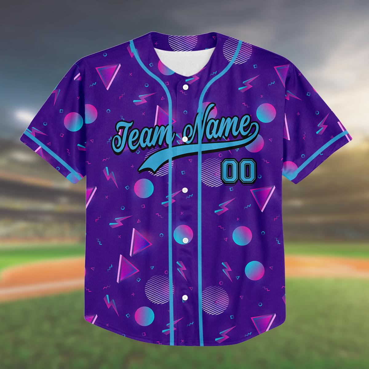 Custom Birthday Baseball Jersey for Kids and Adults, 90s Style Personalized Gift, Retro Neon Pattern, Team Name... (Image 2)