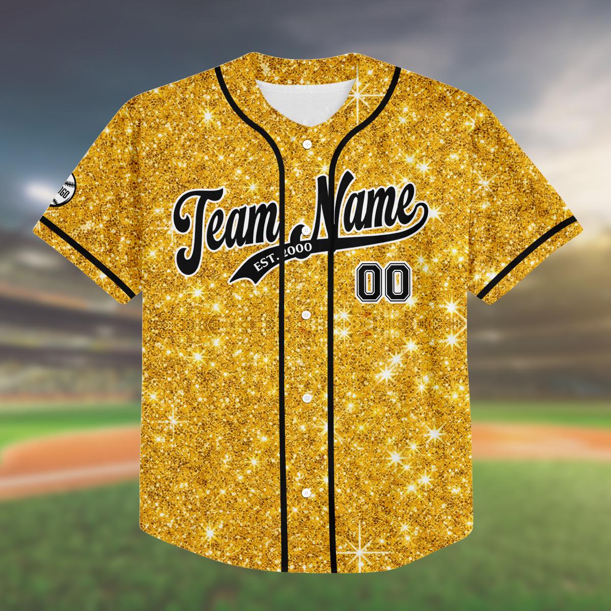 Custom Gold Glitter Baseball Jersey, Personalized Name And Number Shirt, Sparkly Jersey for Kids And Adults,... (Image 2)