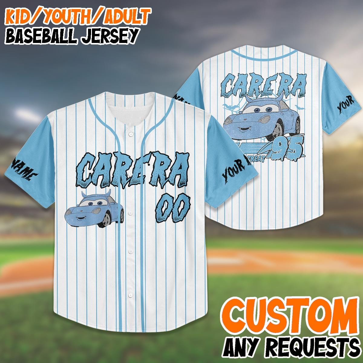 Custom Carera Baseball Jersey Halloween Outfit, Trick or Treat Jersey for Kids & Adults, Personalized Halloween... (Image 1)